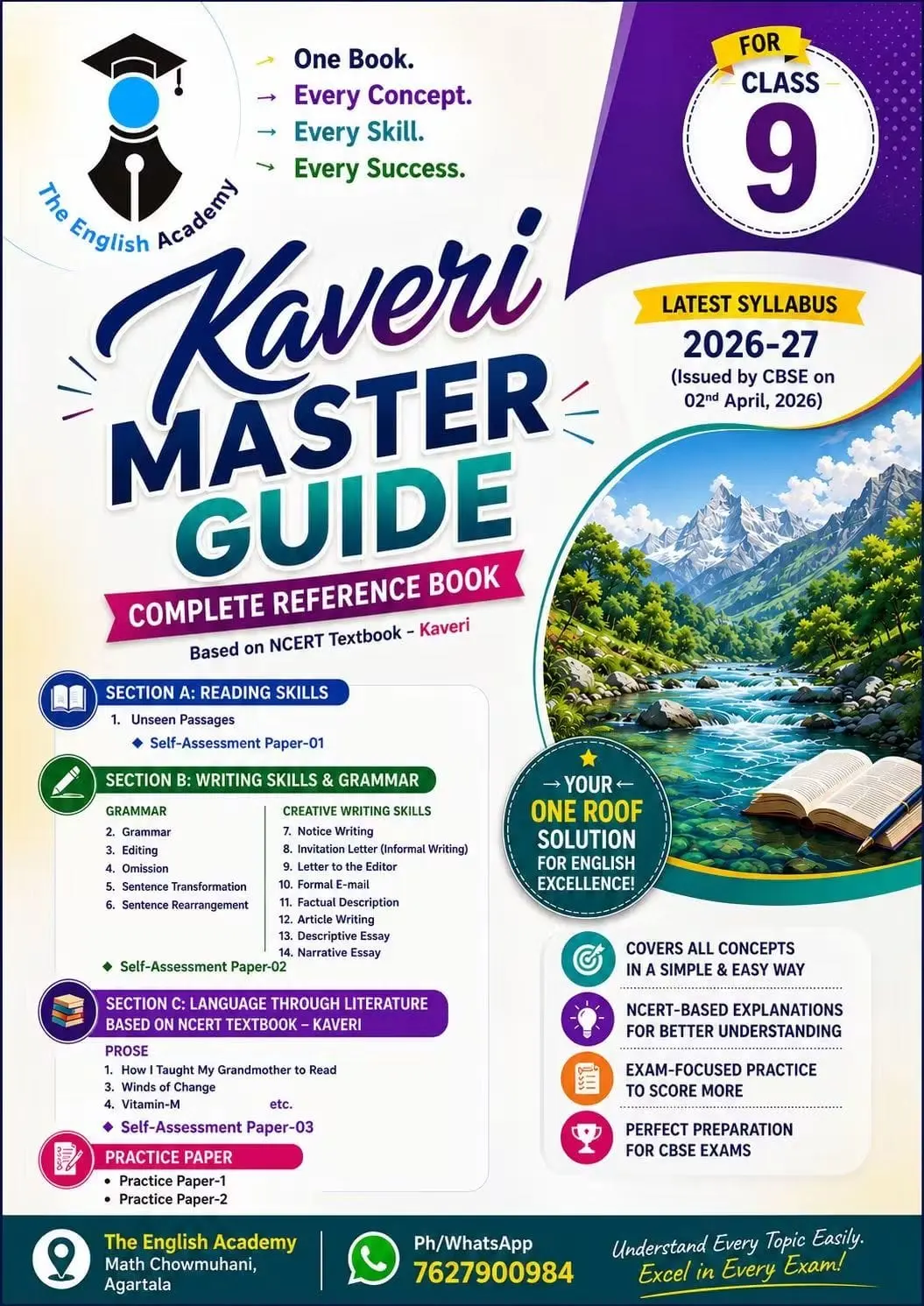 Cover of Kaveri Master Guide, Complete Reference Book for Class 9 English, syllabus 2026–27